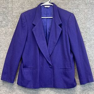 Vintage GILMOR Blazer Jacket Women's Size 14 Purple Wool Blend Lined Office Work